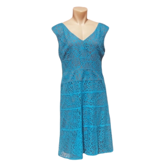 Teal turquoise mykonos lace v-neck sleeveless - Picture 1 of 9